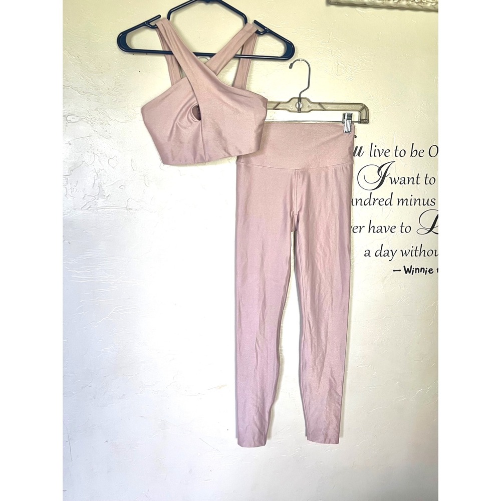 All In Motion Womens XS Rose Pink Metallic Ribbed Leggings & Sports Bra Set - Picture 1 of 8
